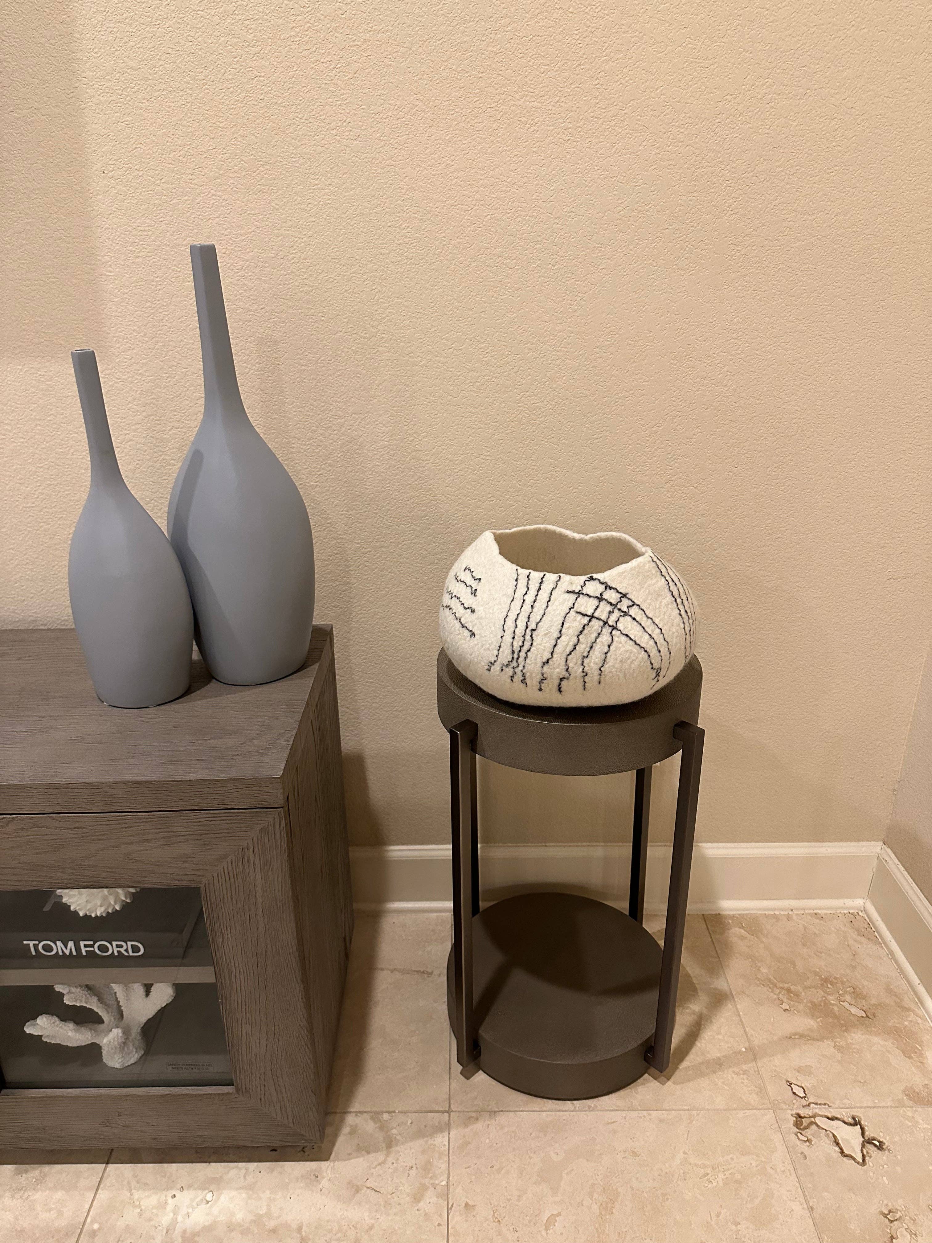 Natural White Charcoal Ghana Basket Ukhumba Felted Wool Bowl - Linear Basket for wholesale on Faire6