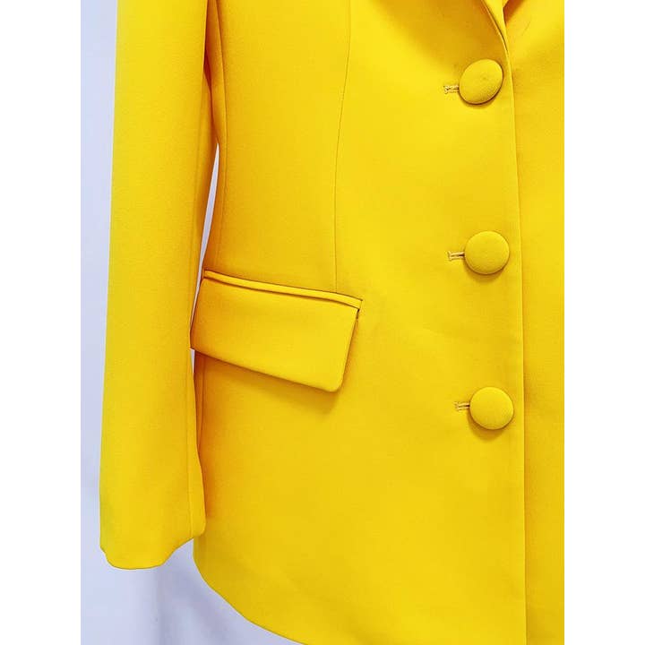 Xiomara Hollow Back Rhinestone Trim Yellow Long Blazer for wholesale on Faire7