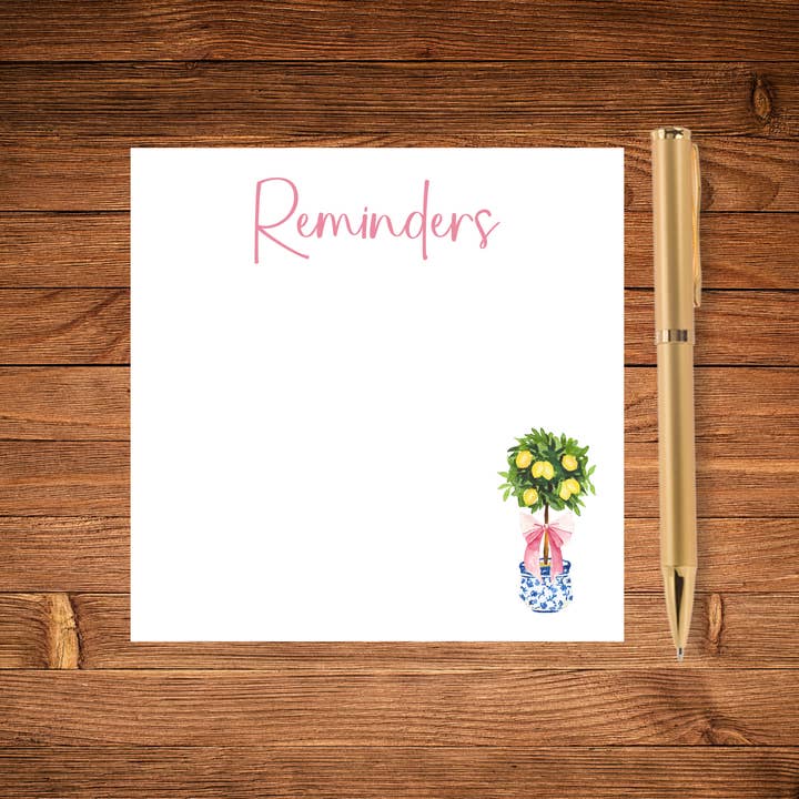 Design Carolinas - Wholesale Notepad - Watercolor Lemon Topiary in Ginger Jar & Pink Bow Note Pad2