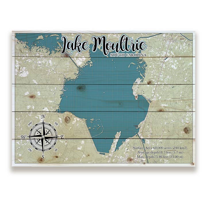 Lake Moultrie, SC 18x24 Wood Pallet Map for wholesale by Map Mom
