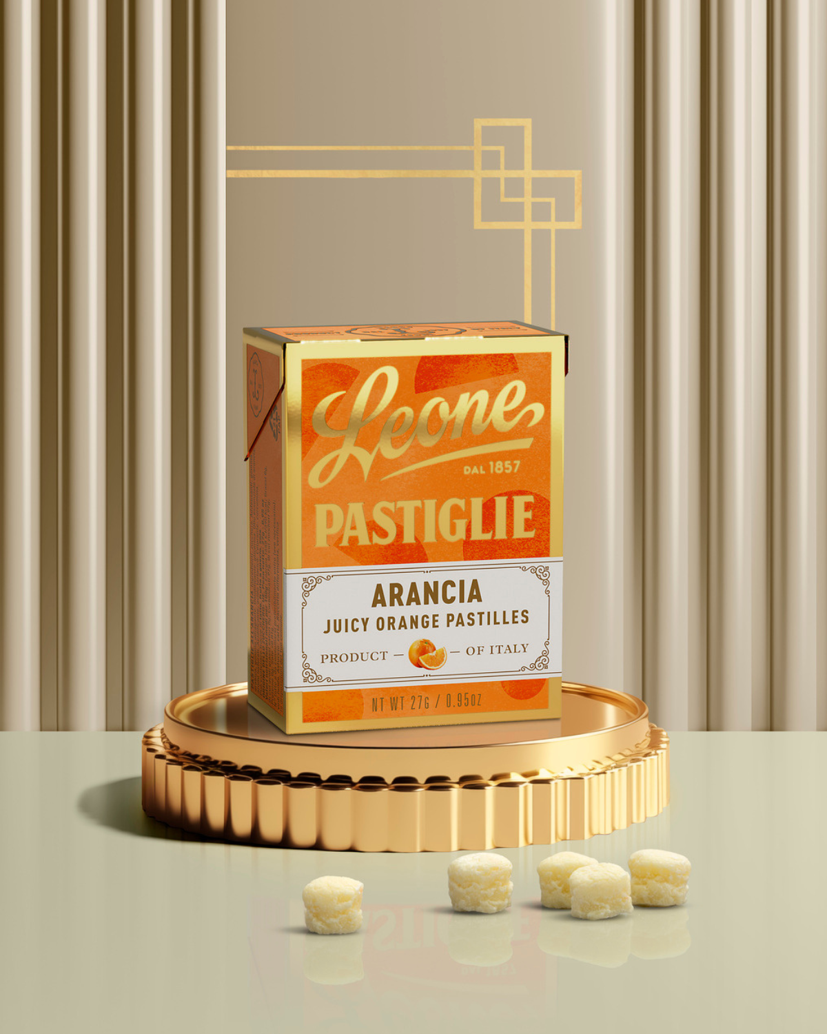 Pastiglie Leone srl - Wholesale Hard Candy - Mini display 18 boxes Orange Tablets 27g2