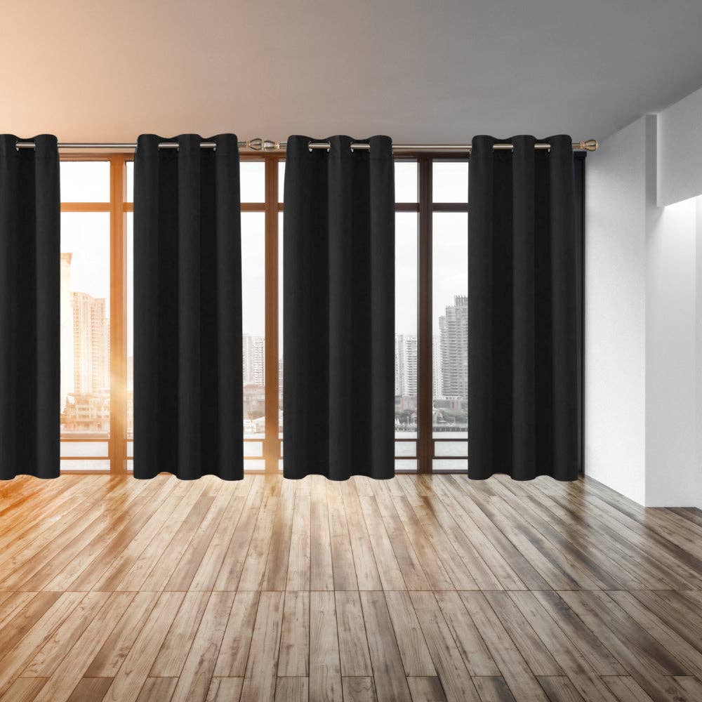 The Fitted Sheets – wholesale Curtain –  Black Blackout Thermal Curtains – Eyelet Top, 2 Panels2