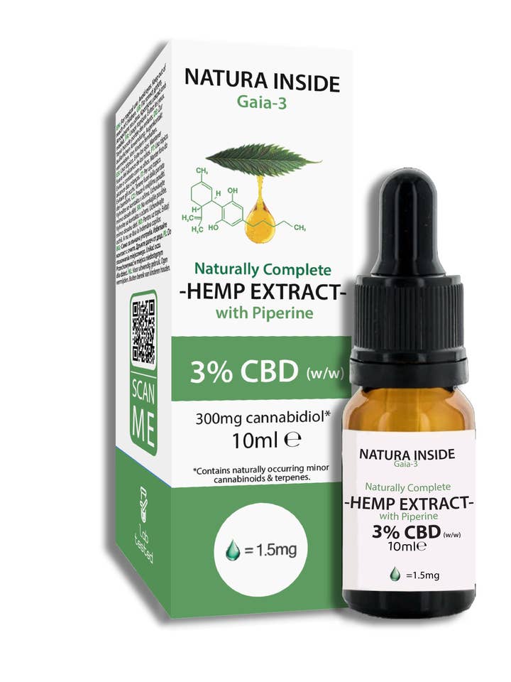 Natura Inside Hemp Oil with piperine 3%, Gaia Series, 10ml for wholesale by NEUROXTRACTS