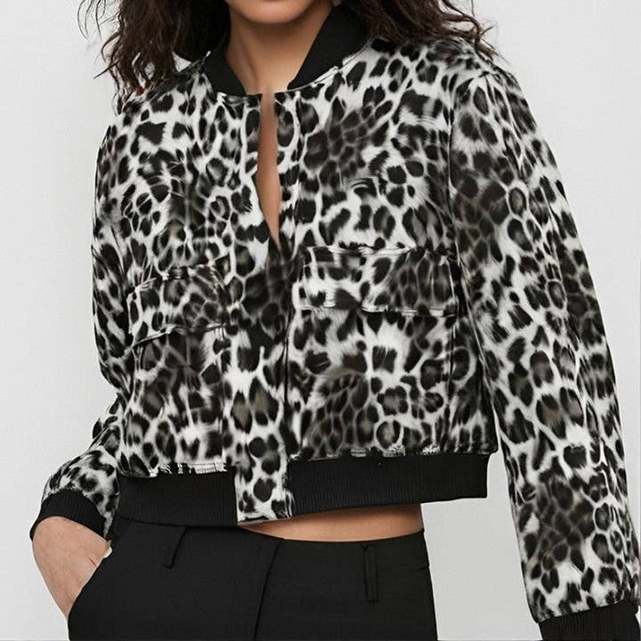 kycozy – wholesale Jacket – Women's – Stand Collar Large Pocket Leopard Print Jacket1