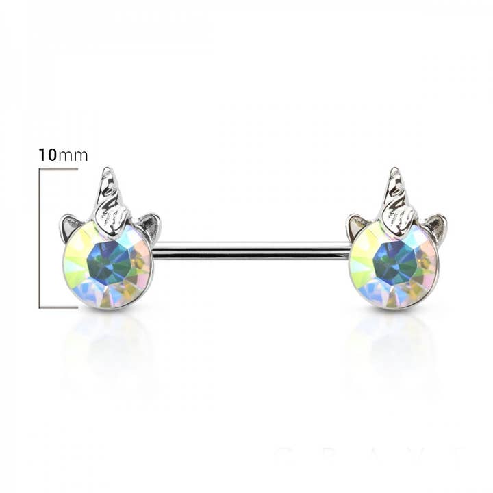 CRAVE BODY JEWELRY - Wholesale Nipple Ring - UNICORN ENDS 316L SURGICAL STEEL NIPPLE BAR