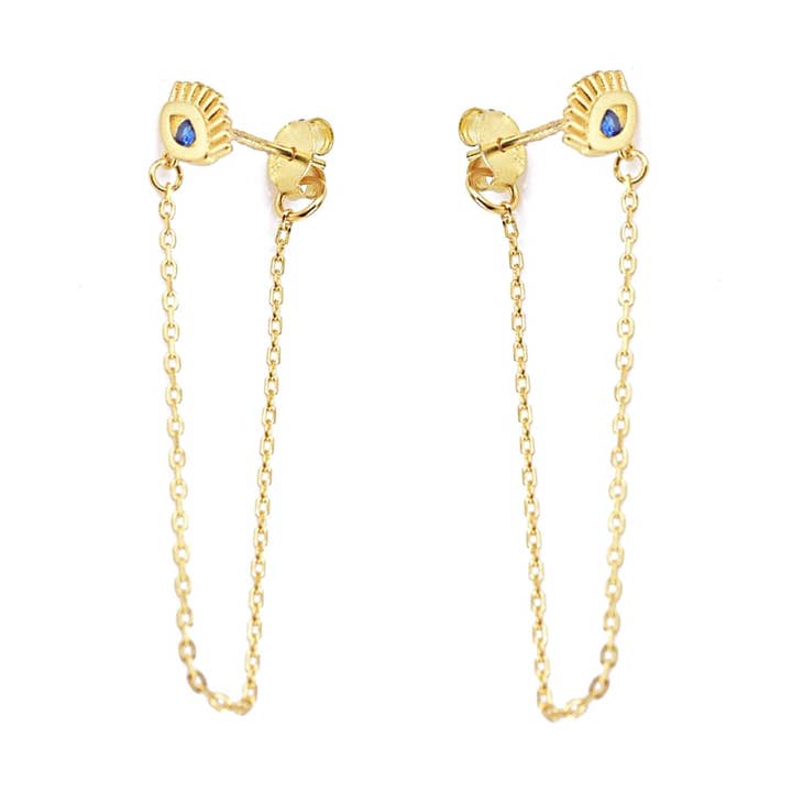 Blue Evil Eye Chain Stud Earrings for wholesale by KIKICHIC