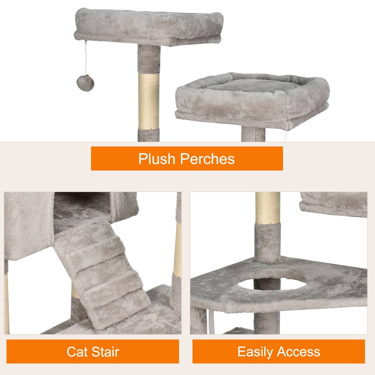 Jespet - Wholesale Pet Scratcher - Cat - GOOPAWS Multi-Level 57-in Faux Fur Cat Tree & Condo with Hammock, Grey4