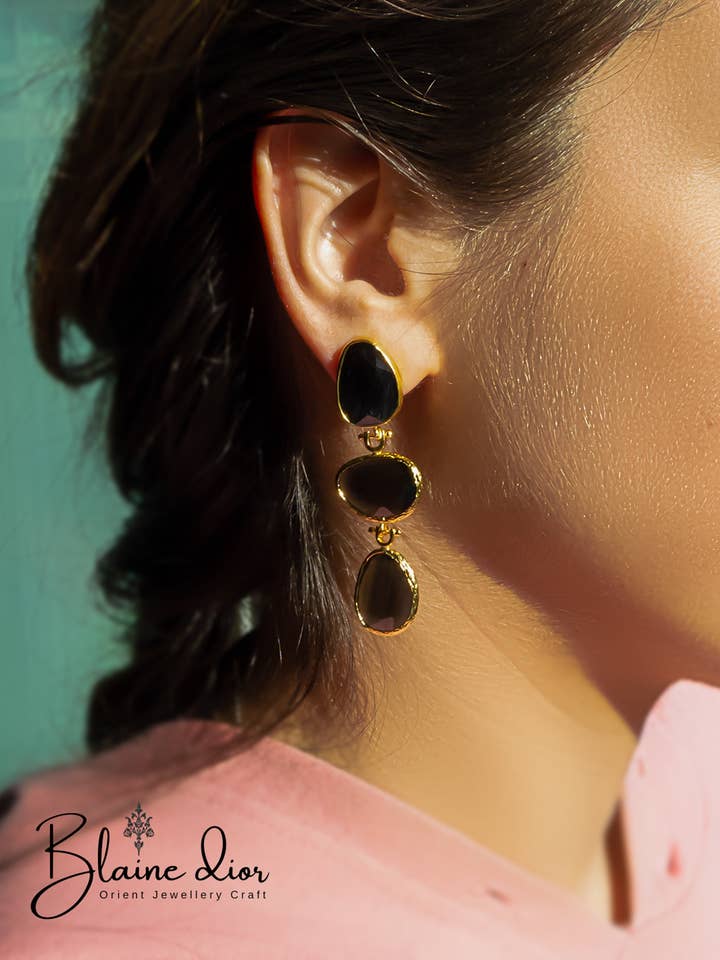Natural Onyx Gold Summer Earrings | Handmade for wholesale by BlaineDor
