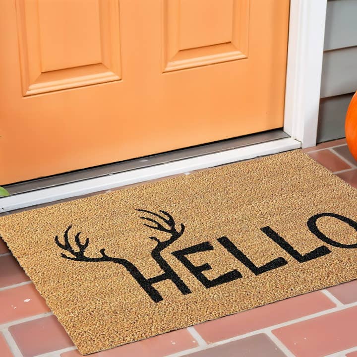 17" X 29" Natural And Black Hello Coir Outdoor Door Mat for wholesale by HomeRoots