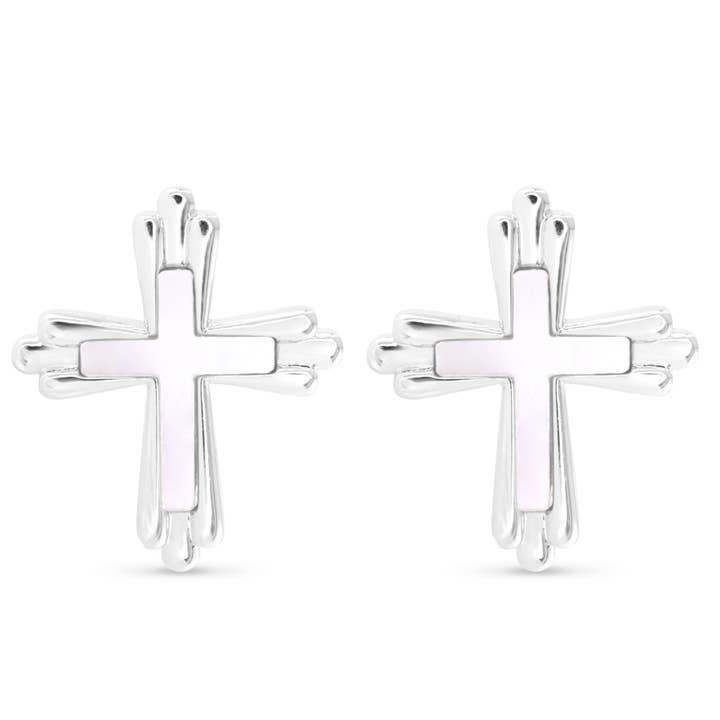MOP Inset Traditional Cross Earrings for wholesale by Amanda Blu