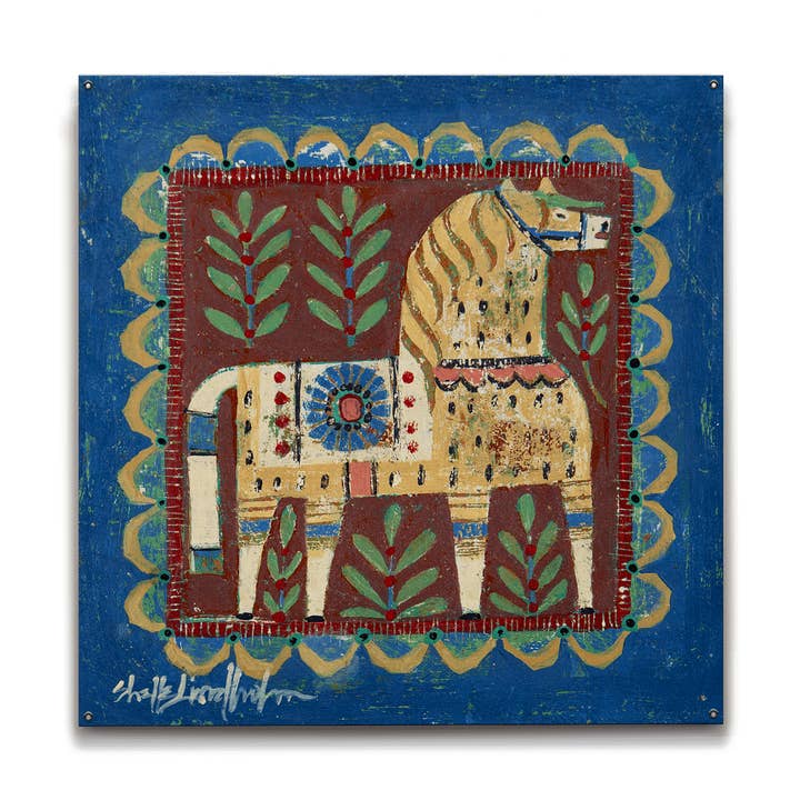 Old Wood Signs - Venta al por mayor Ilustración - Caballo Dala Crema - Arte de Pared de Madera y Metal