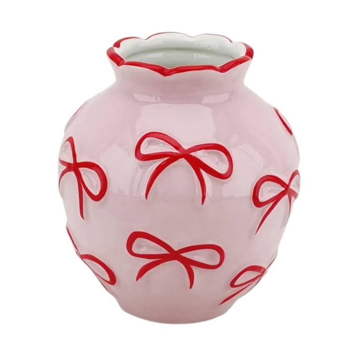 Vase - Flower Vase Ribbons - Light Pink/Red - 13x13x14cm for wholesale by Housevitamin bv
