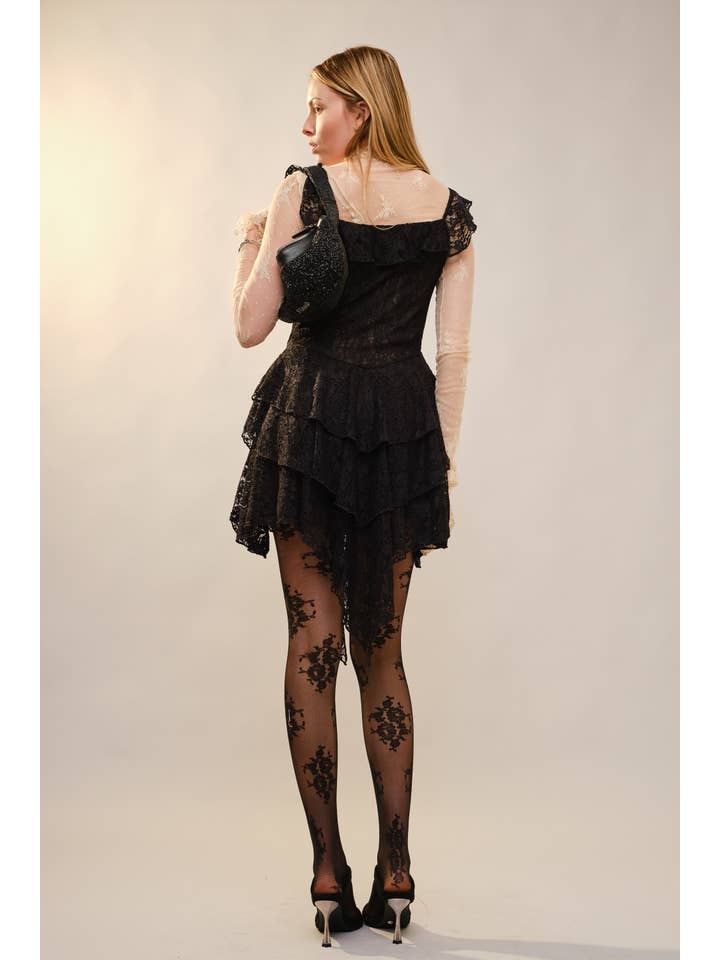 Blue B - Wholesale Dress - Women's - 52162D - Square Neck Lace Ruffle Dress15