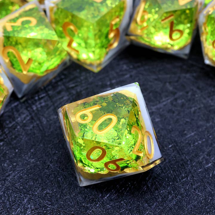 Tabletop Dominion Limited - Wholesale Dice - Arctic Emerald | Geode Sharp Edge Dice | 7-Polyhedral Set