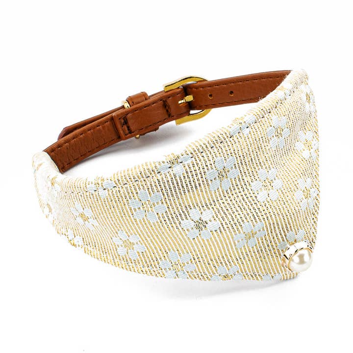 Coleira Tierluxe Elegance para Cão, Pele PU, Flores, Dourado por atacado de Tierluxe