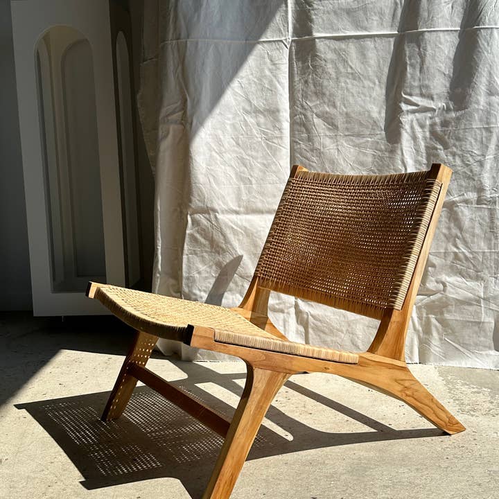 Office Objets - Wholesale Chair - Reclined chair in natural wood and woven rattan65