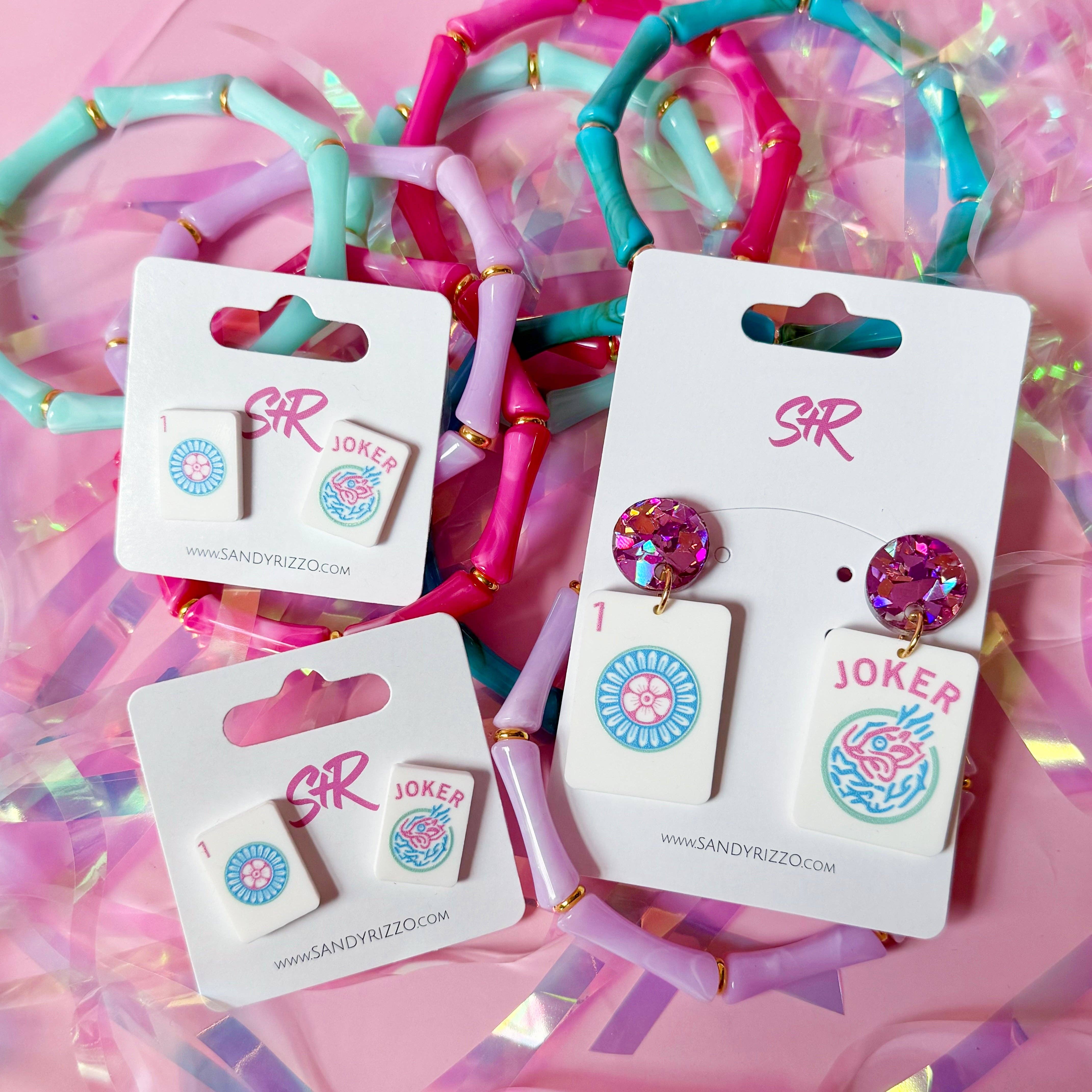 Sandy + Rizzo - Vente Boucles d'oreilles pendantes - Boucles d'oreilles pendantes en acrylique Mahjong de fête3