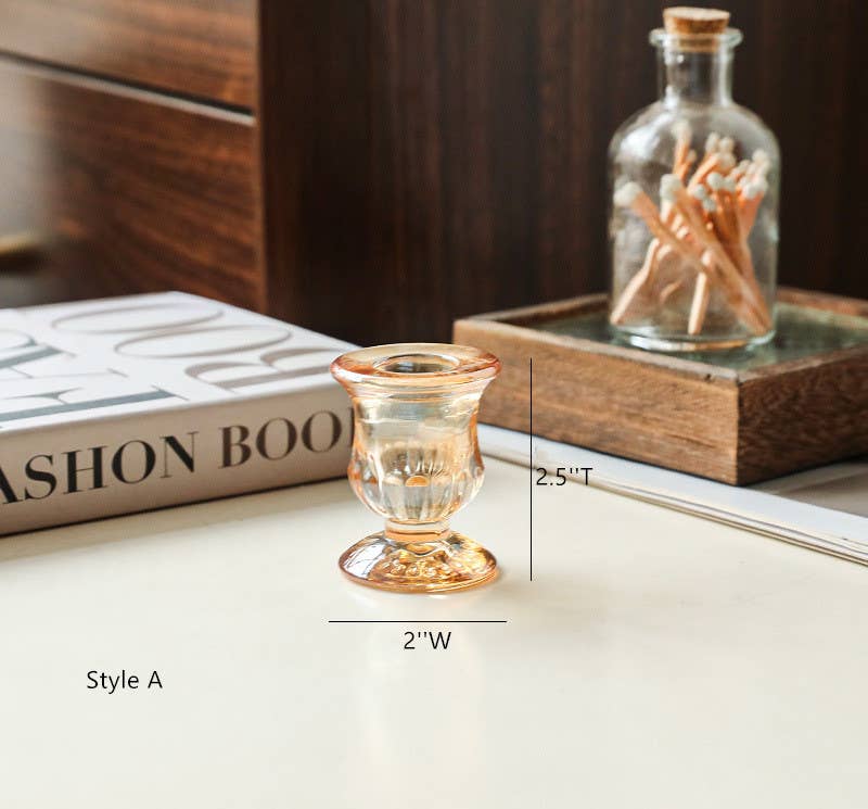 Sweet Home Deco - Wholesale Candle Holder - Glass Candlestick Holder Taper Candle Holders Tabletop Amber0