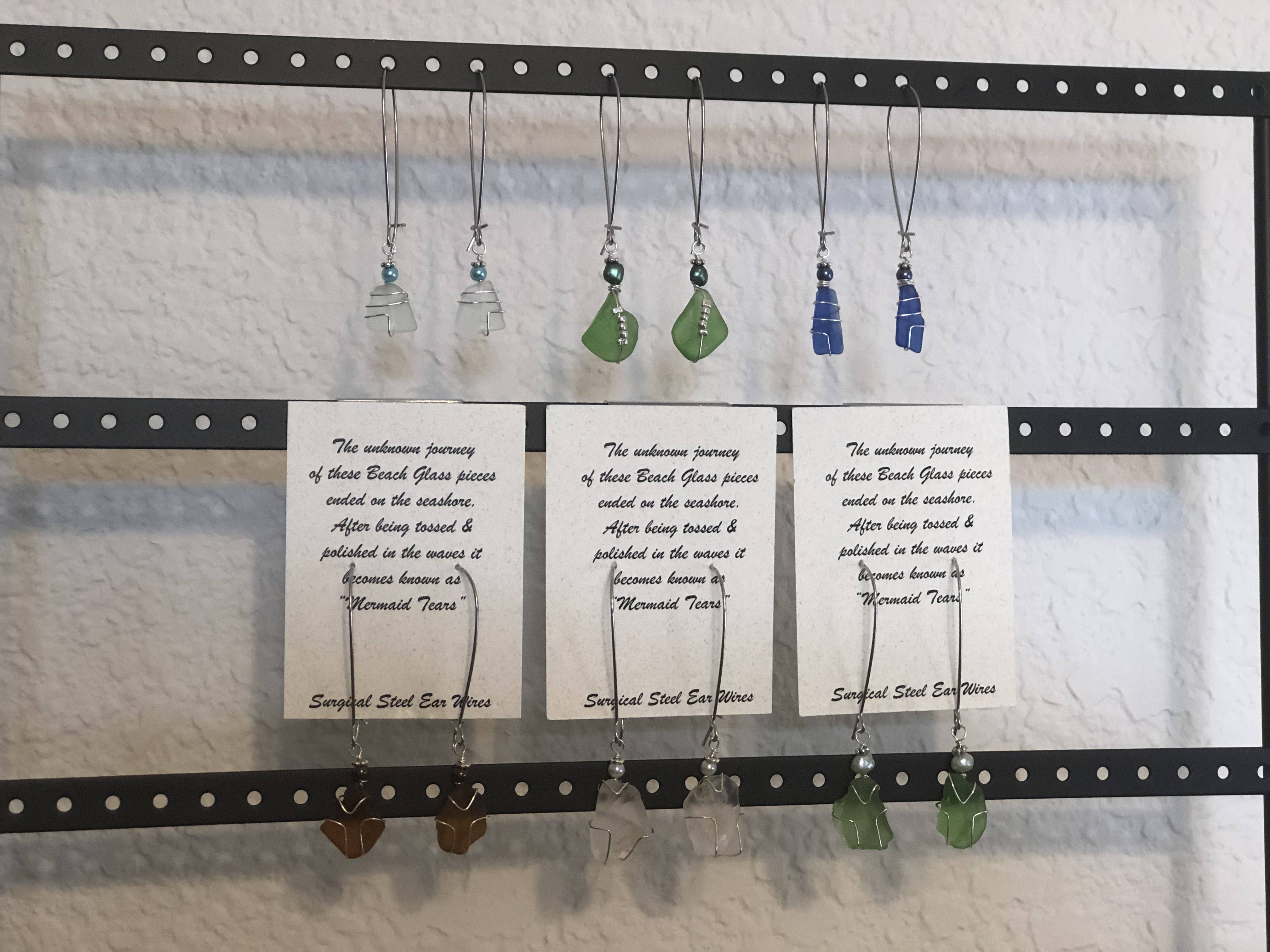 Essence of Fire & Sea - Wholesale Dangle Earrings - Beach Glass / Sea Glass Wire Wrapped with Pearl Earrings12