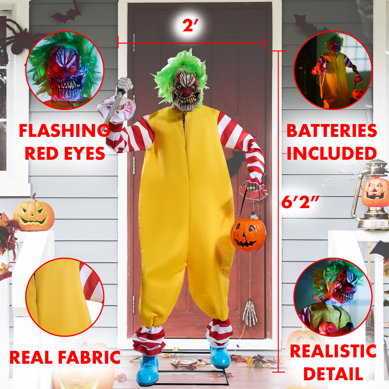 The Wine Savant /  Khen Glassware - Wholesale Outdoor Ornament/Decor - Halloween Animated Scary Clown Animatronic Over 6' Tall1