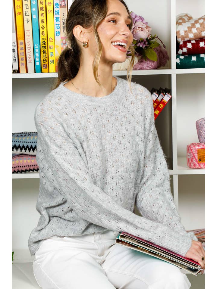 Vine & Love – Großhandel Strickpullover – Damen – Gestrickter Pullover aus strukturiertem Glitzergarn VT82007