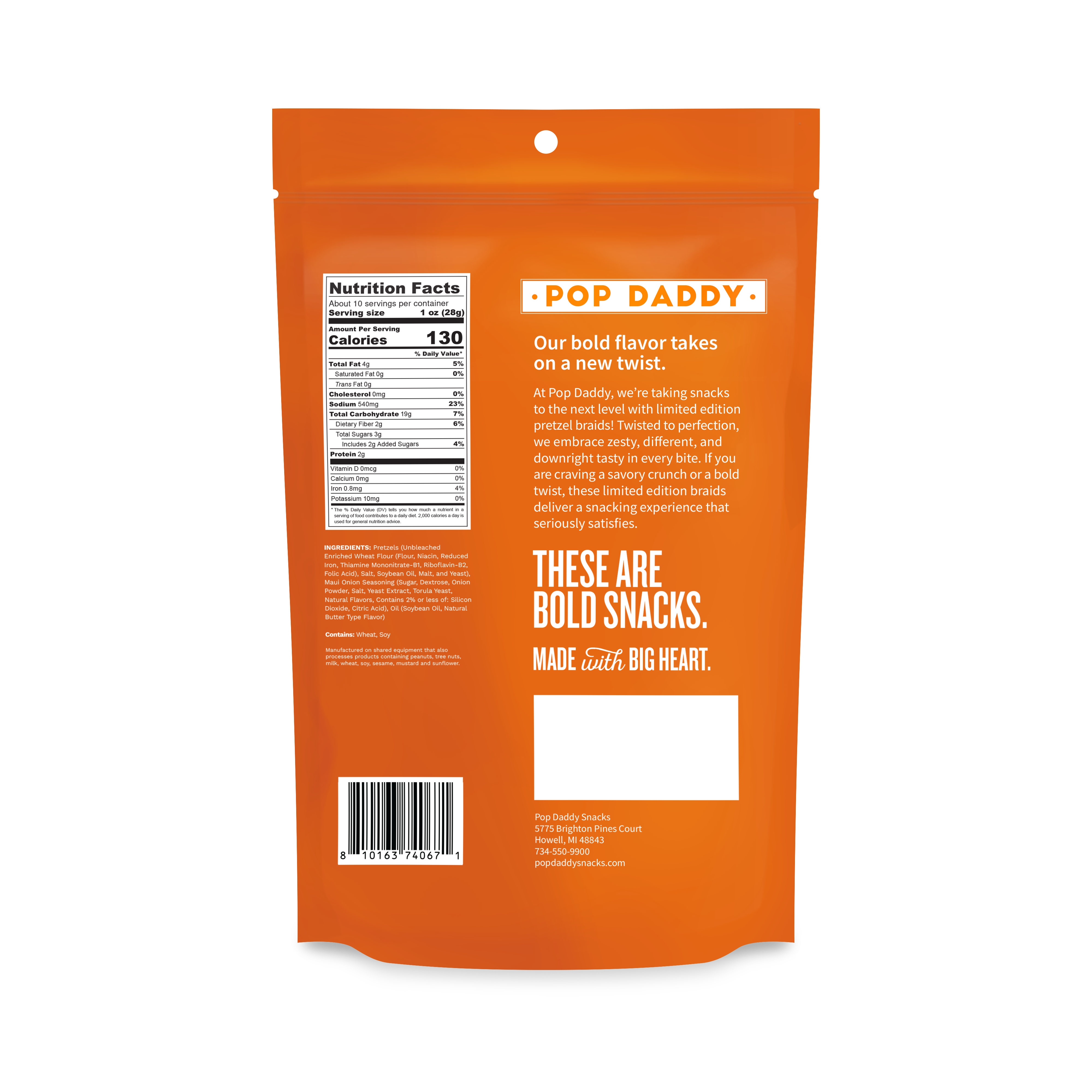 Pop Daddy Snacks - Vente Bretzels - Oignons doux de Maui
Bretzels assaisonnés (édition limitée) 10 oz1