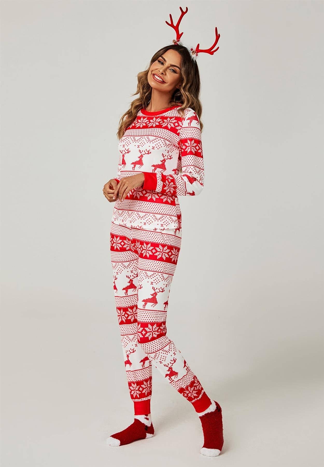 Red Christmas SweatShirt Top & Trousers Co Ord Pyjama Sets for wholesale on Faire5