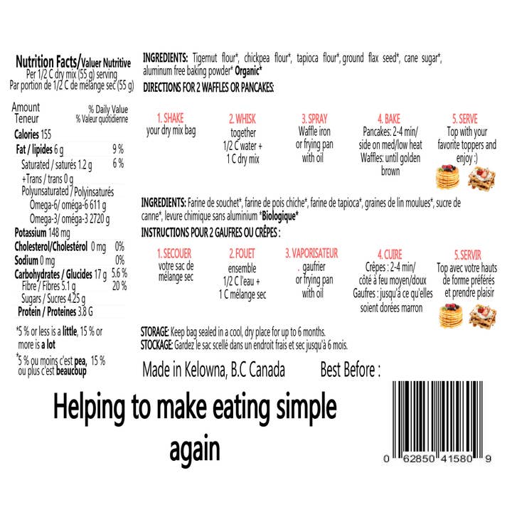 True Taste Cafe - Wholesale Pancake Mix - "Buttery" Grain Free -Just Add Water Waffle Pancake Mix GF/V