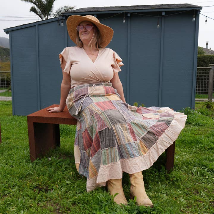 Hippie Boho Patchwork Elastisk Dragsko Midja Maxikjol för wholesale av Jayli Clothing