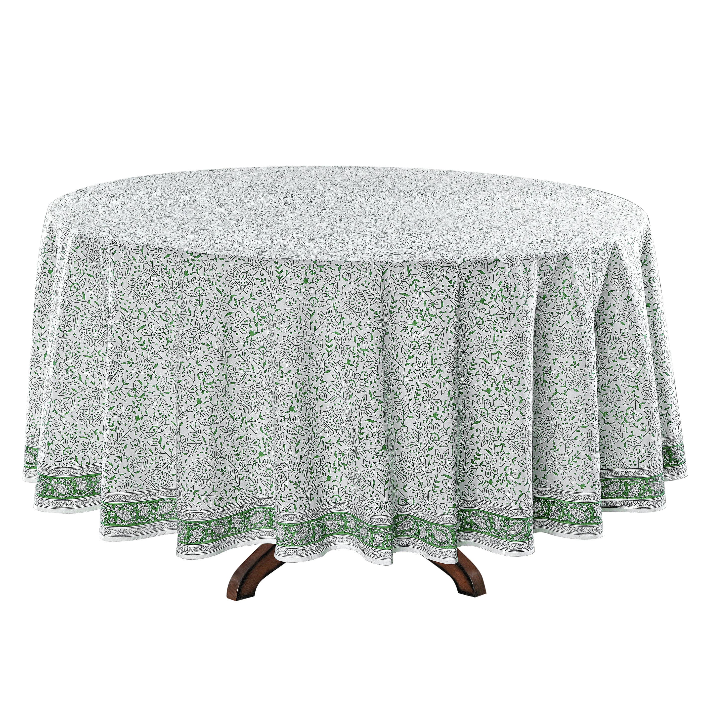 Fabricrush – wholesale Tablecloth – Sage Green Jaal  Indian Hand Block Print Round Tablecloth2