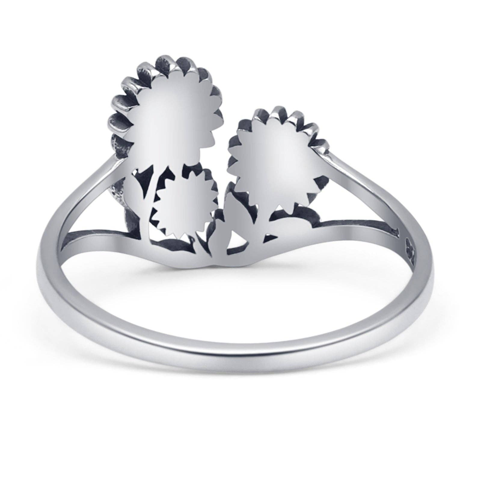 Sterling Silver Oxidized Budding Sunflower Split Shank Ring for wholesale on Faire2