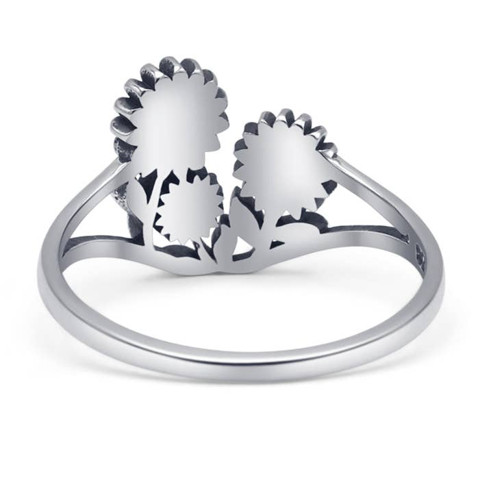 Sterling Silver Oxidized Budding Sunflower Split Shank Ring for wholesale on Faire2