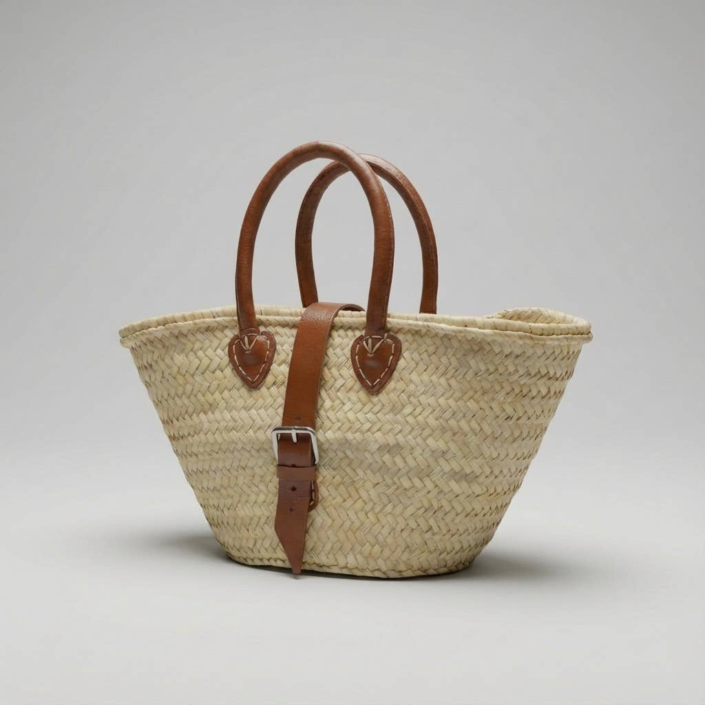 Melecraft – wholesale Strandväska – Mini fransk marknadskorg läderrem stråväska23
