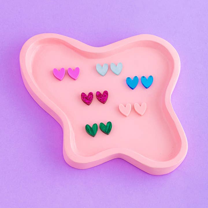 Heart Stud Earrings | Glitter, Mirror & Bold Colours for wholesale by Natalie Lea Owen