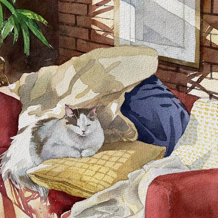Nap Time | Cat Watercolour Giclée art print for wholesale by NananStudio