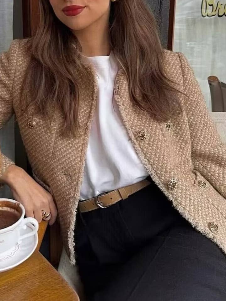 Rosa Clothing - Wholesale Jacket - Women's - Elegant Vintage Pocket Cropped Jacket