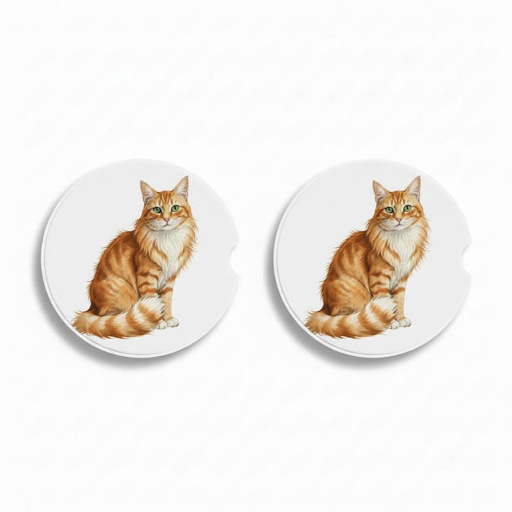 Tabby Cat Watercolor Style – Ceramic Car Coasters for wholesale by Designs by Mysh