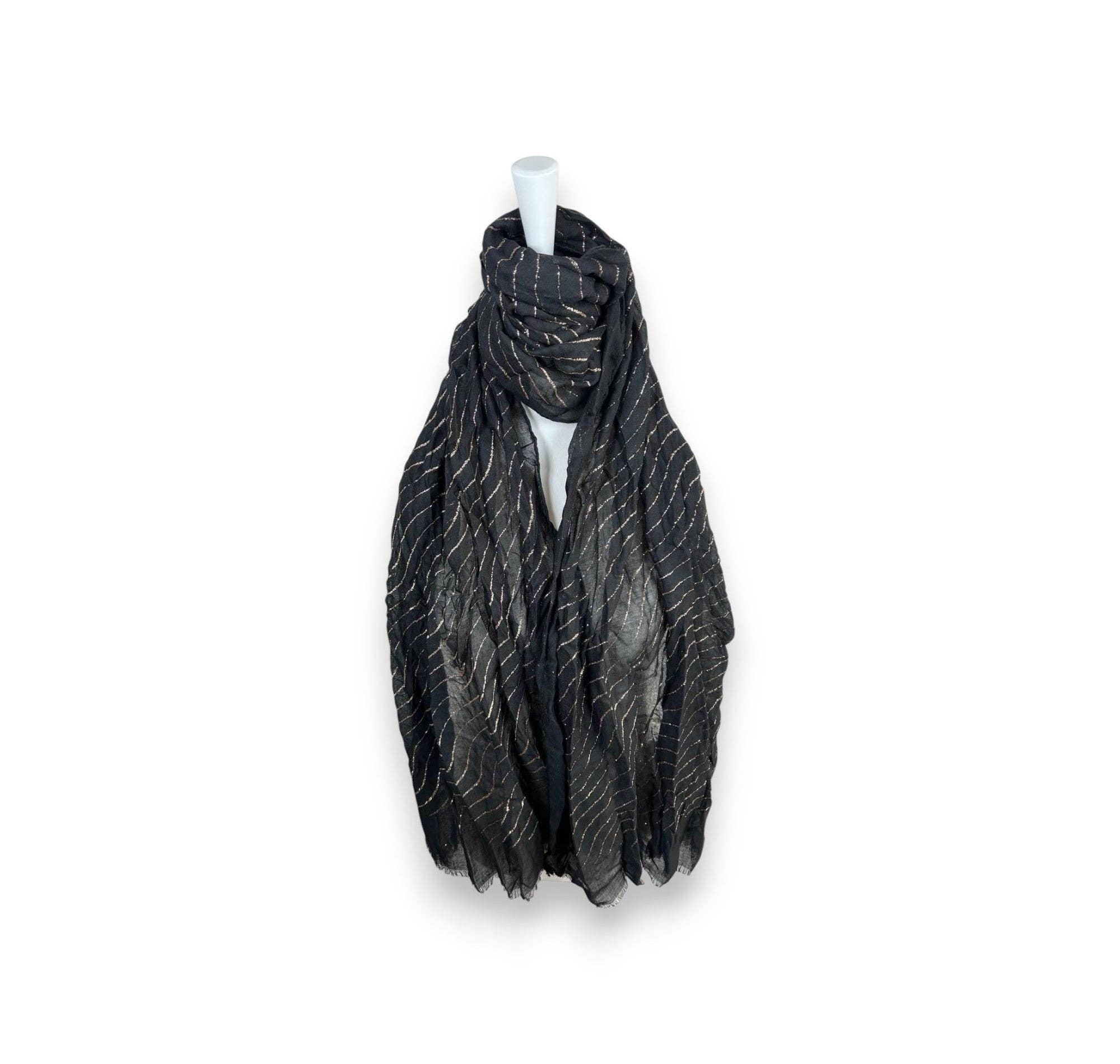 VewoTex - Vendita all'ingrosso Sciarpa - Donna - Sciarpa estiva da donna con linee glitterate » leggero foulard 180 x 70 cm » sciarpa estiva con strisce glitterate » morbida e sottile0