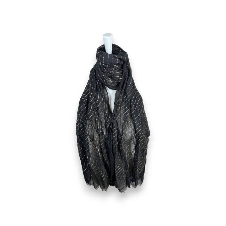 VewoTex - Vendita all'ingrosso Sciarpa - Donna - Sciarpa estiva da donna con linee glitterate » leggero foulard 180 x 70 cm » sciarpa estiva con strisce glitterate » morbida e sottile