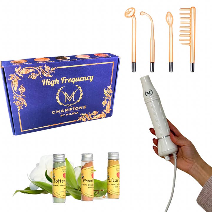 Champione By Mileva – wholesale Electronic skincare device – High Frequency Skin Wand + 3 Skin Masks