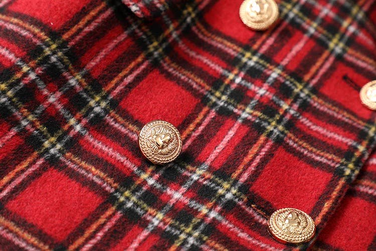 Red BL037 Double Breasted Tweed Elegant Suits Plaid Blazer for wholesale on Faire5