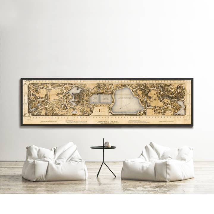Central Park New York Plan 1873 Vintage Central Park Plan SEPIA | Vintage Karte Wandkunst Druck für den Großhandel von OldCityPrints - Old Maps and Posters