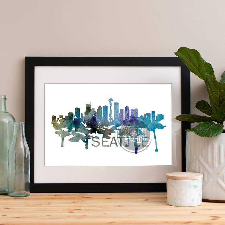 Seattle Watercolor Skyline, Seattle Skyline, Seattle Art, Seattle Poster, Seattle Print, Seattle Art, Seattle Map, Seattle Wall Art, Seattle WCS147 for wholesale by DreamMachine Prints