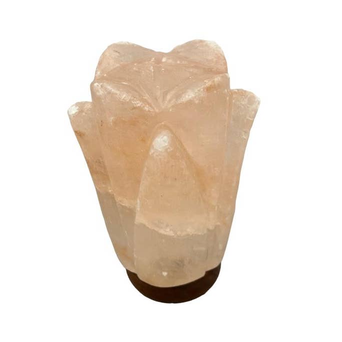 Zenn Himalaya Zoutlamp Lotusvorm Met Houten Basis-022 voor wholesale door International Gifts Ltd.