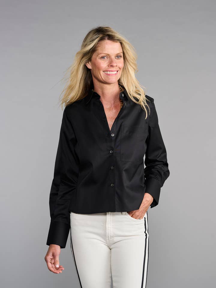 The Crop Shirt in Pitch-Black for wholesale by Claridge + King