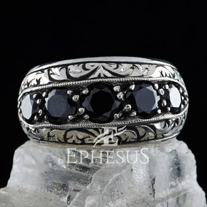 Mens Onyx bröllop bandet Sterling Silver för wholesale av Ephesus Jewelry