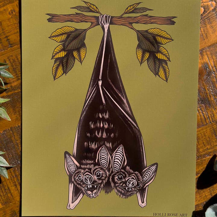 Holli Rose Art - Wholesale Art Print - Two Headed Bat Art Print1