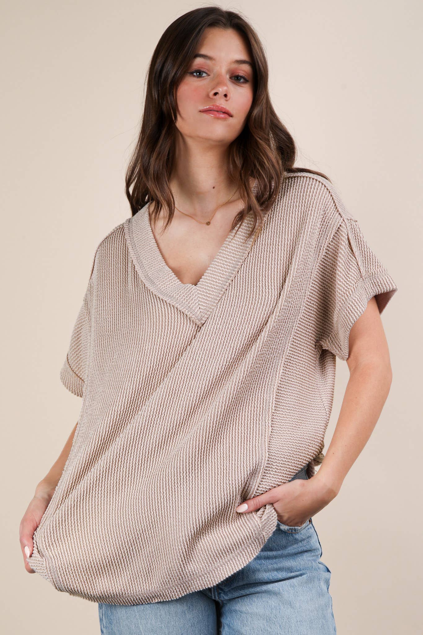 VERY J – wholesale Knit top – Women's – NT12075-Soft Two Tone Casual Comfy Ribbed Knit Top20