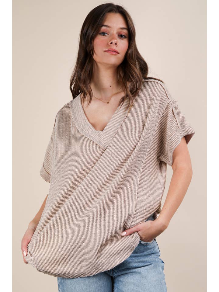 VERY J – wholesale Knit top – Women's – NT12075-Soft Two Tone Casual Comfy Ribbed Knit Top20