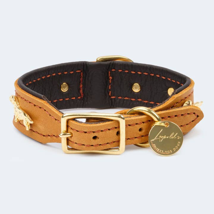 ​​Leopold's Finest for dogs - Wholesale Pet Collar - Dog - Dog collar leather dachshund cognac/dark brown